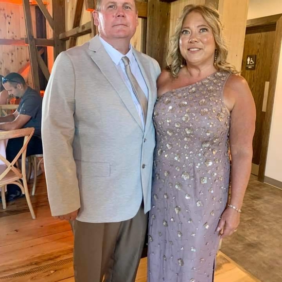 3D FLORAL HAND-BEADED ONE-SHOULDER LONG COLUMN GOWN IN STONE - Picture 4 of 4